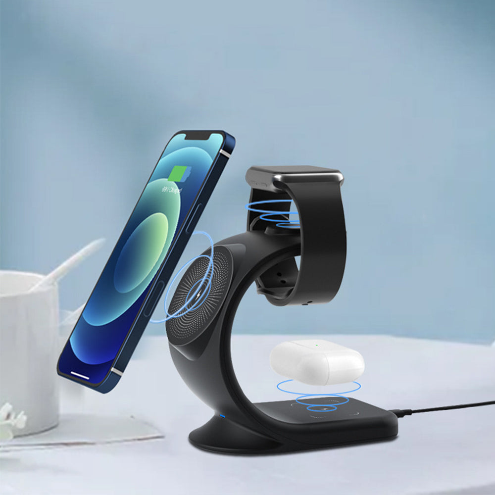 3-in-1 Magnetic Wireless Charging Station 15W Fast Charger for iPhone12 13 Black