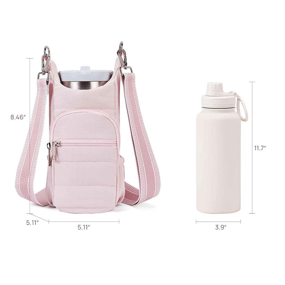 Crossbody Water Bottle Bag for Hiking Travel and Outdoor Walking Pink