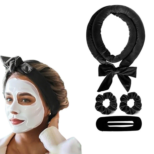 4Pcs Set Heatless Hair Curler Tools Overnight No Heat Hair Curling Set for Long Hair Black