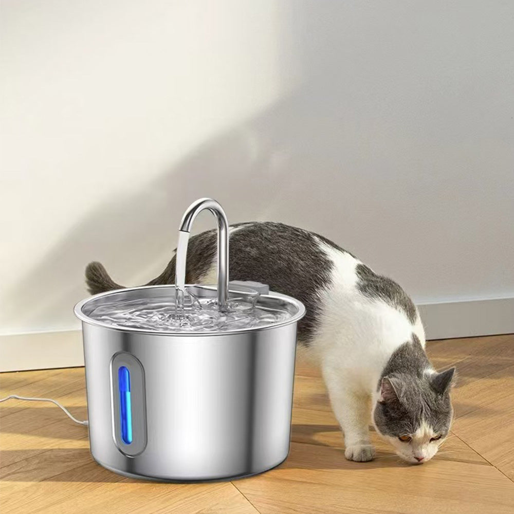 2.2L Stainless Steel Cat Water Fountain USB Powered Pet Drinking Bowl
