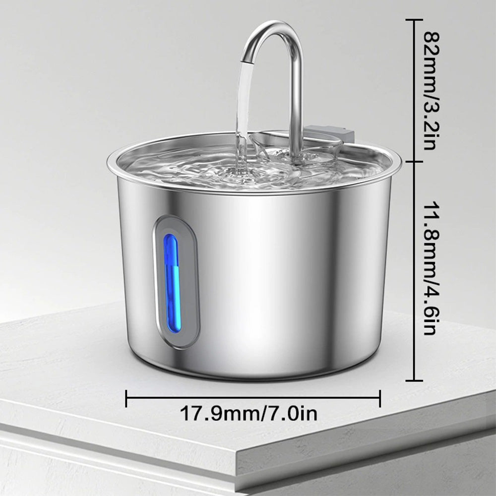2.2L Stainless Steel Cat Water Fountain USB Powered Pet Drinking Bowl