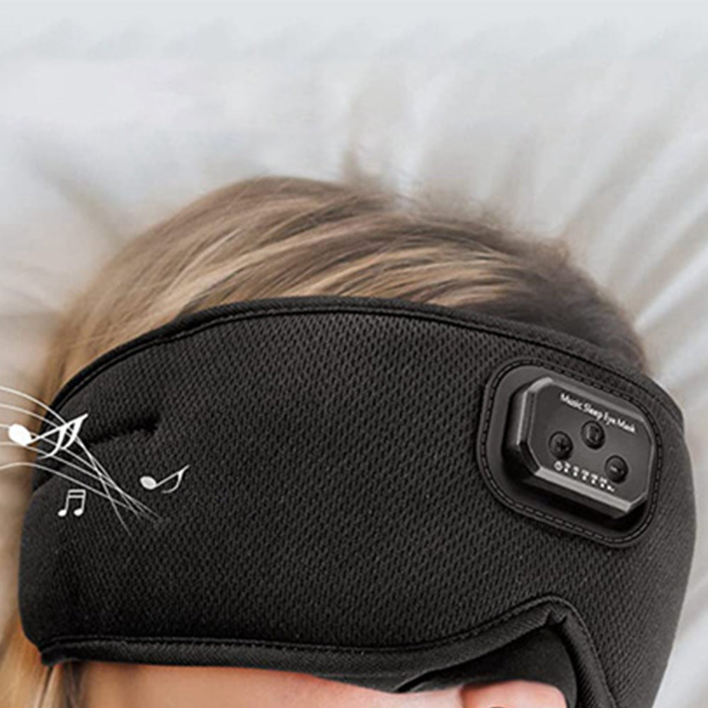 White Noise Bluetooth Sleep Mask Timer & Blackout for Comfortable Sleep Black