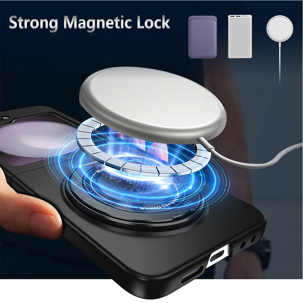 Shockproof Folding Case for Samsung Galaxy Z Flip7 with 360-Degree Ring Stand Black