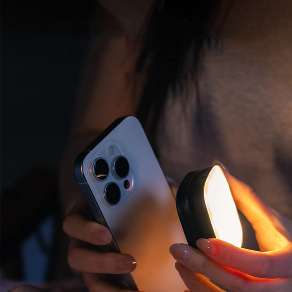 Magnetic Folding LED Fill Light with Makeup Mirror for Phone Selfies & Makeup Black
