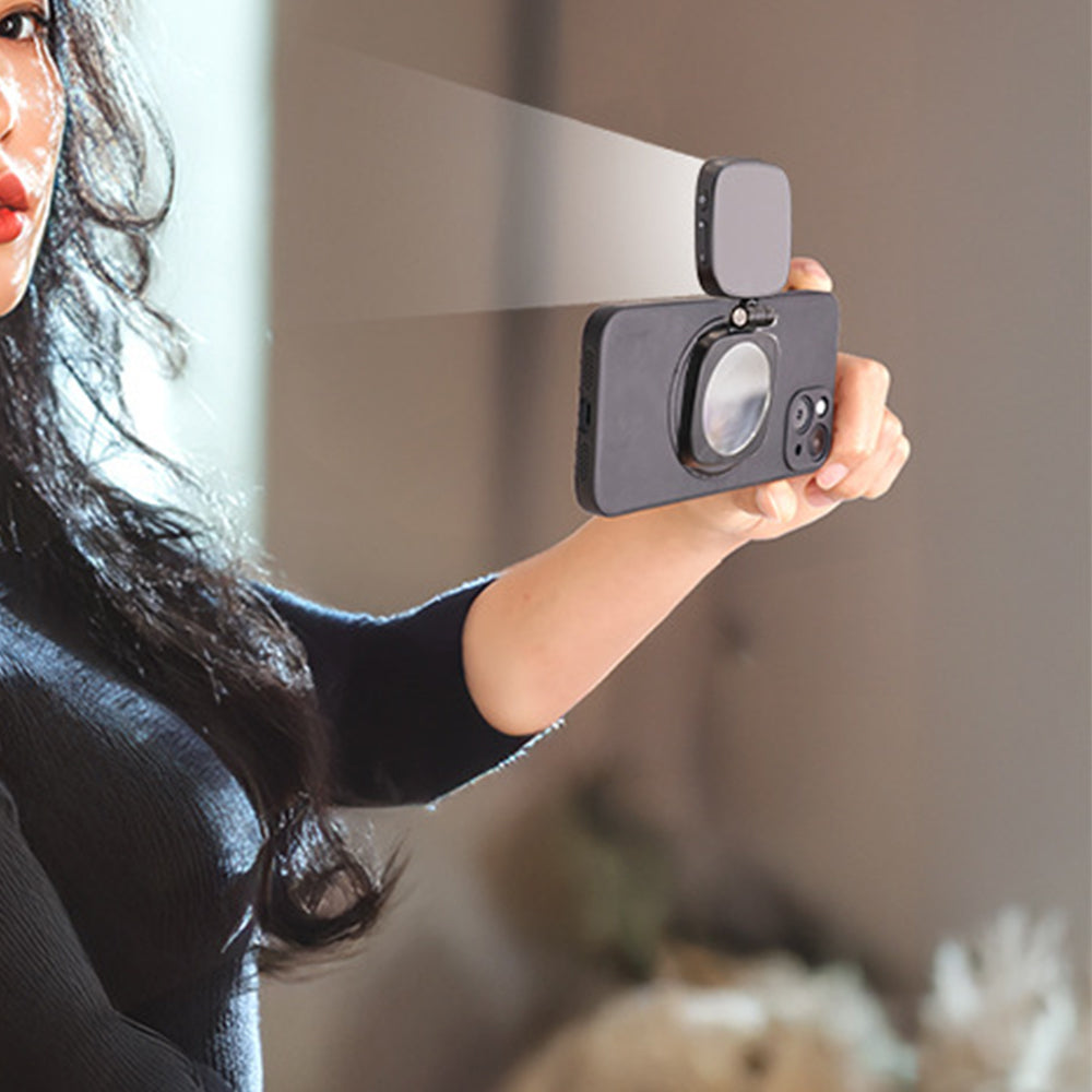 Magnetic Folding LED Fill Light with Makeup Mirror for Phone Selfies & Makeup Black