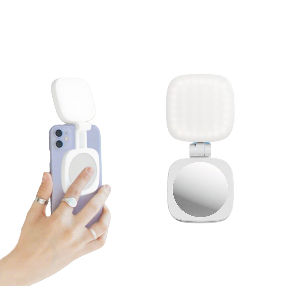 Magnetic Folding LED Fill Light with Makeup Mirror for Phone Selfies & Makeup White