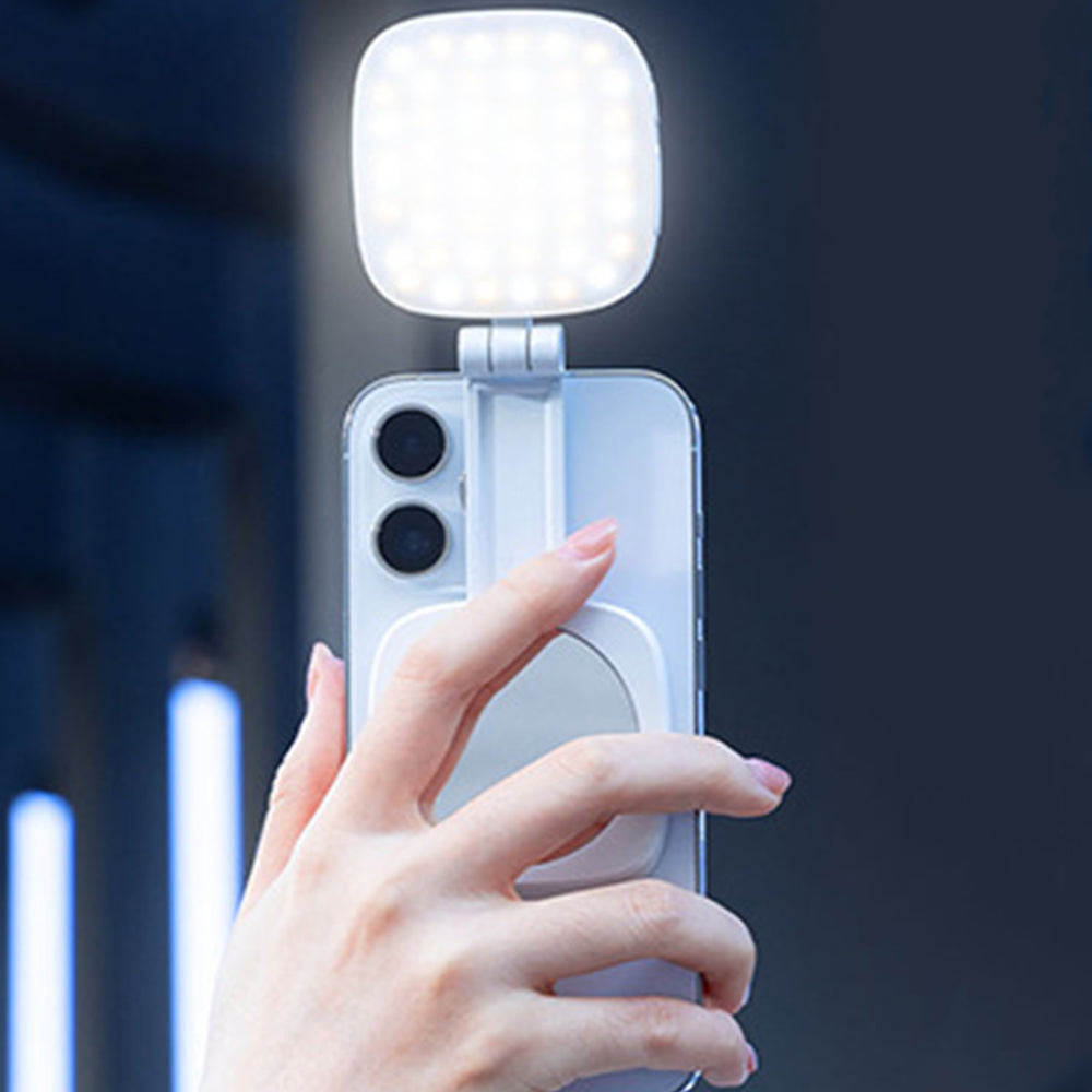Magnetic Folding LED Fill Light with Makeup Mirror for Phone Selfies & Makeup White