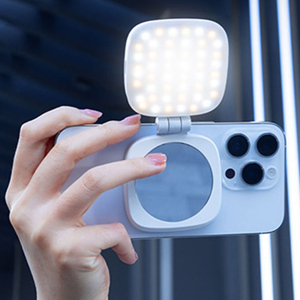 Magnetic Folding LED Fill Light with Makeup Mirror for Phone Selfies & Makeup White