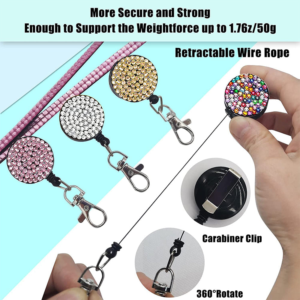 4Pcs Vertical PU Leather ID Badge Holder with Rhinestone Lanyard Metal Clip and Key Ring