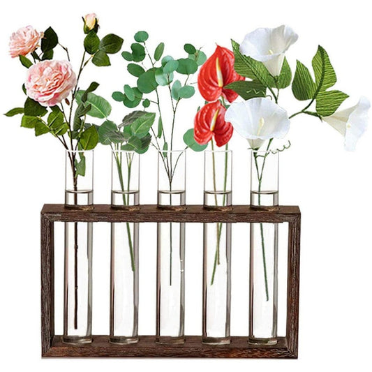 Wall Hanging Glass Planter Tabletop Plant Terrarium Flower Vase with 5 Test Tube for Home Office Decoration