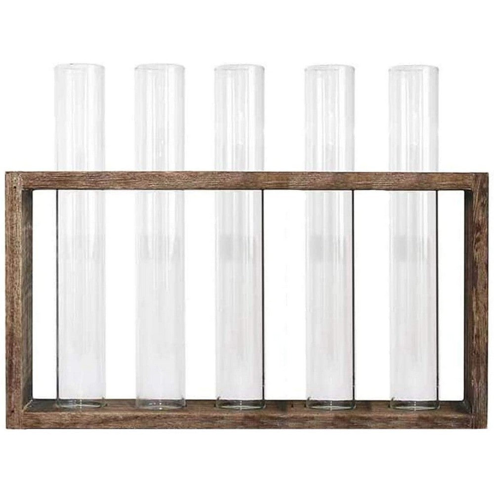 Wall Hanging Glass Planter Tabletop Plant Terrarium Flower Vase with 5 Test Tube for Home Office Decoration