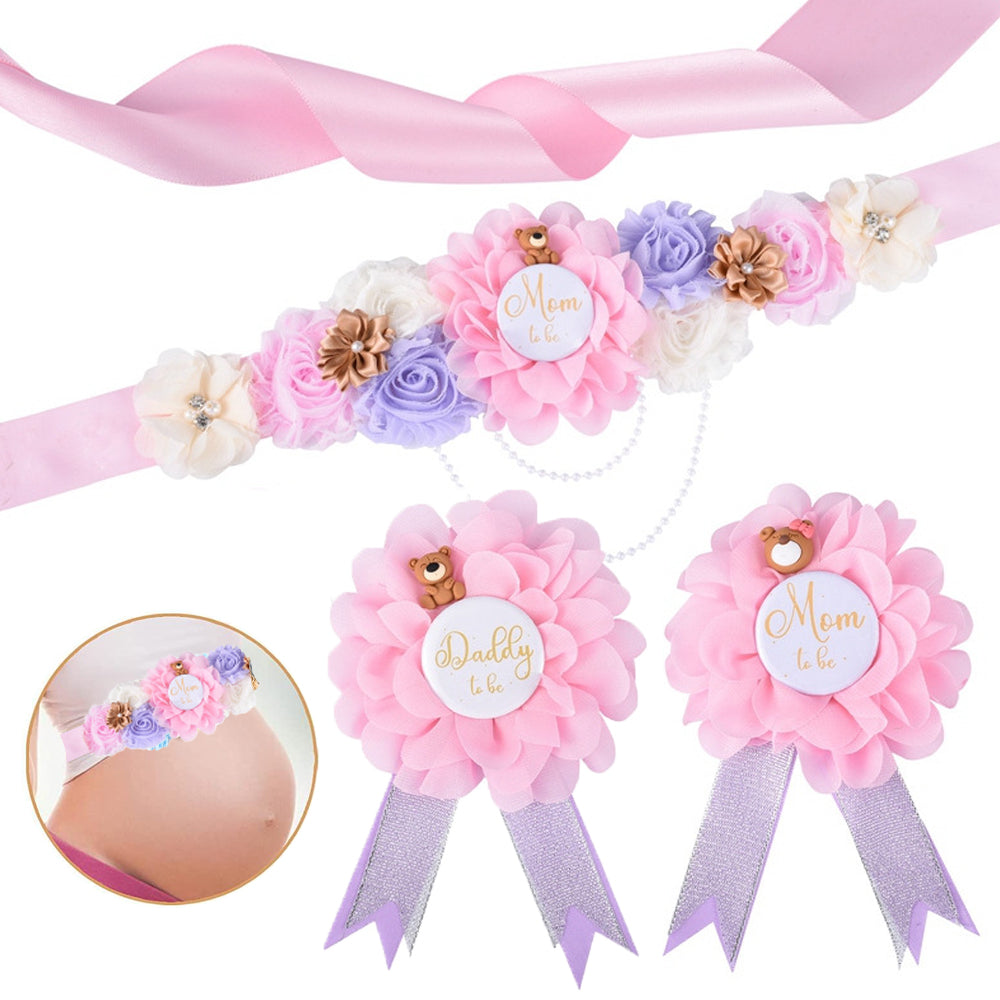 Maternity Sash and Corsage Set to Mom to Be Daddy to Be Baby Shower Decorations Pregnancy Photo Props Pink