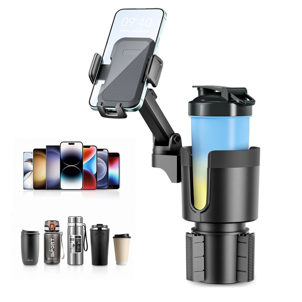 2-in-1 Adjustable Car Cup Holder Phone Mount Stand Expander