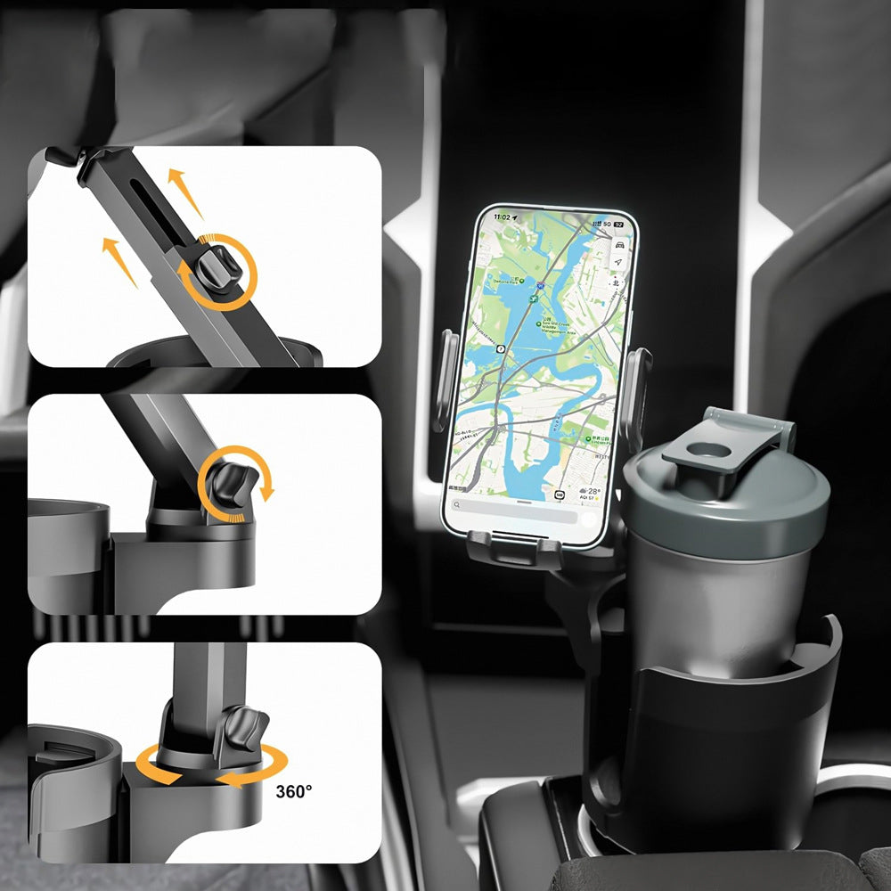 2-in-1 Adjustable Car Cup Holder Phone Mount Stand Expander