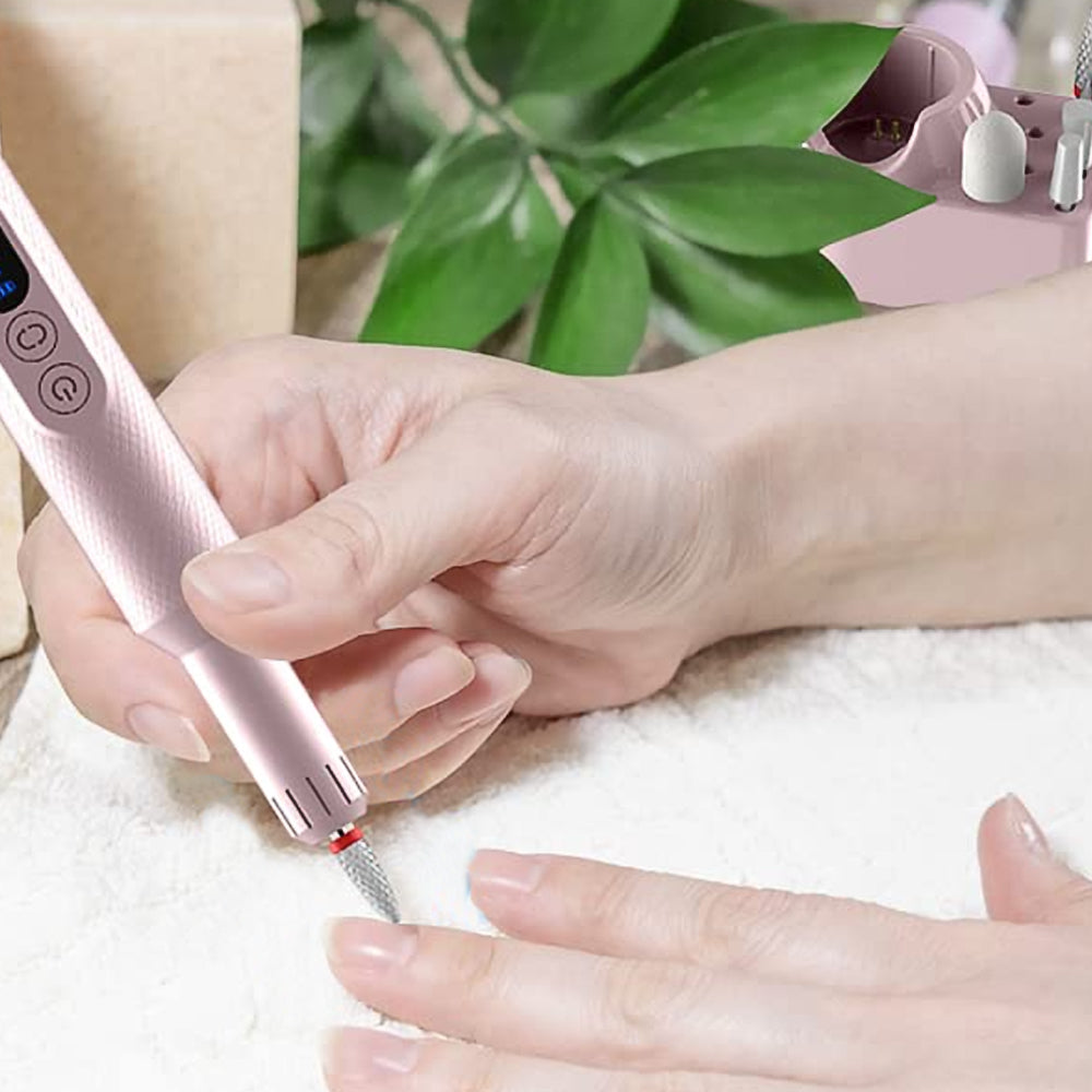 Rechargeable Electric Nail Drill with Portable Nail File Kit Manicure Pedicure Polishing Shape Tools Pink