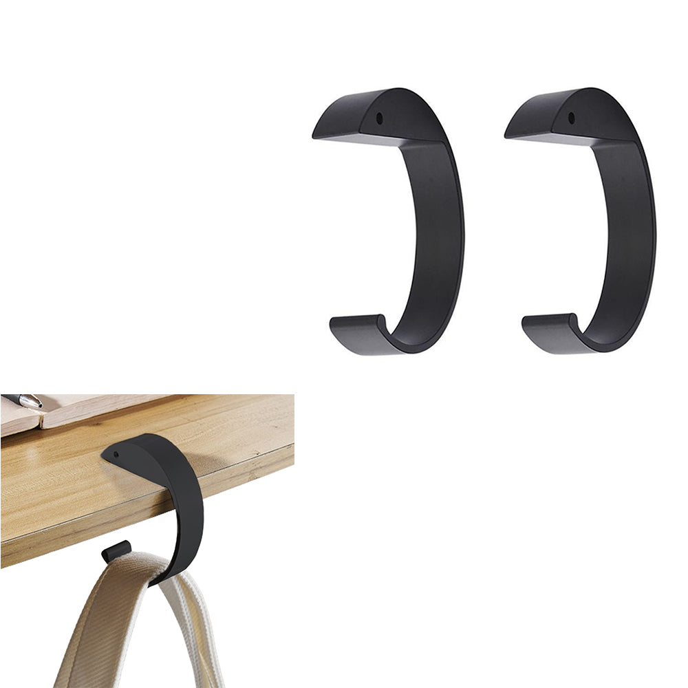 Set of 2Pcs C-Shape Hooks Purse Handbag Hangers for Table Desk Black