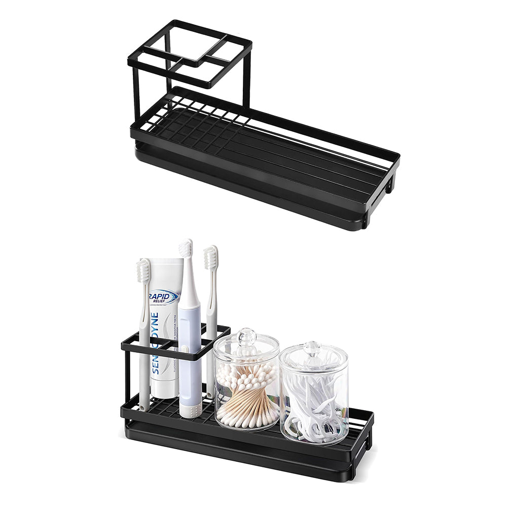 Bathroom Toothbrush Holders Metal Tooth Brush Toothpaste Organizer with Drainage Black