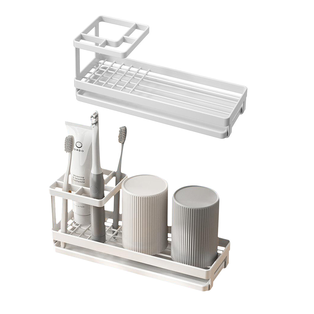 Bathroom Toothbrush Holders Metal Tooth Brush Toothpaste Organizer with Drainage White