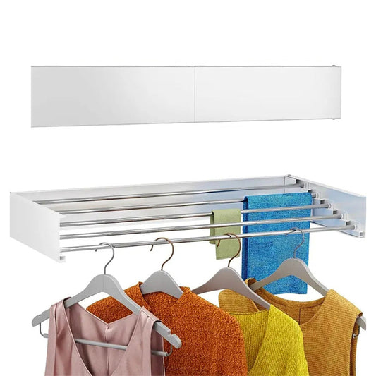 Wall Mounted Foldable Laundry Drying Rack Adjustable Clothes Drying Rack White