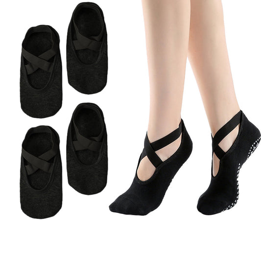 2 Pairs of Yoga Socks for Women Anti-slip Pilates Ballet Dance Socks One Size  Black