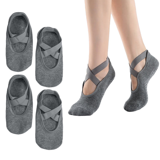 2 Pairs of Yoga Socks for Women Anti-slip Pilates Ballet Dance Socks One Size Gray
