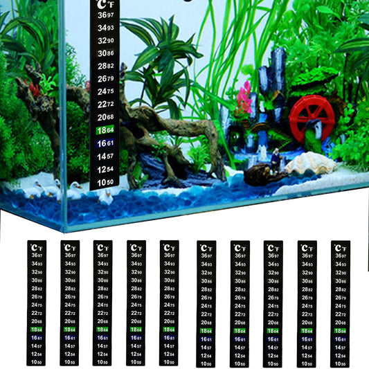 10Pcs Digital Display Aquarium Thermometer Strip Adhesive Fish Tank Temperature Sticker with Dual Scale