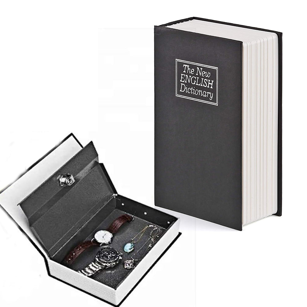 Dictionary Book Secret Money Case  Key Lock Jewellery Security Box Black