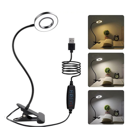 Dimmable USB Desk Lamp 3 Color Modes Flexible Gooseneck Reading Light with Clamp Black