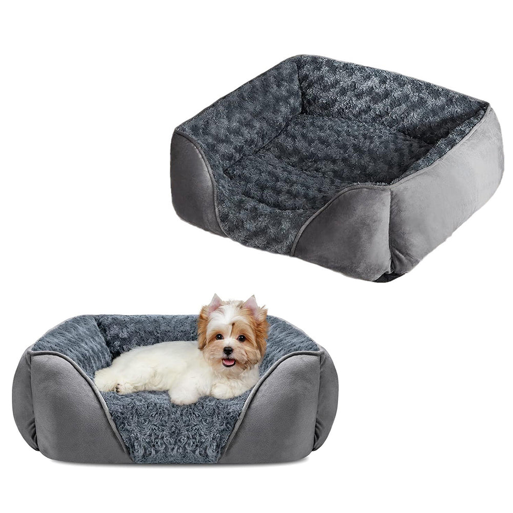 Plush Pet Bed Raised Sides Soft Calming Sleeping Puppy Cuddler Gray