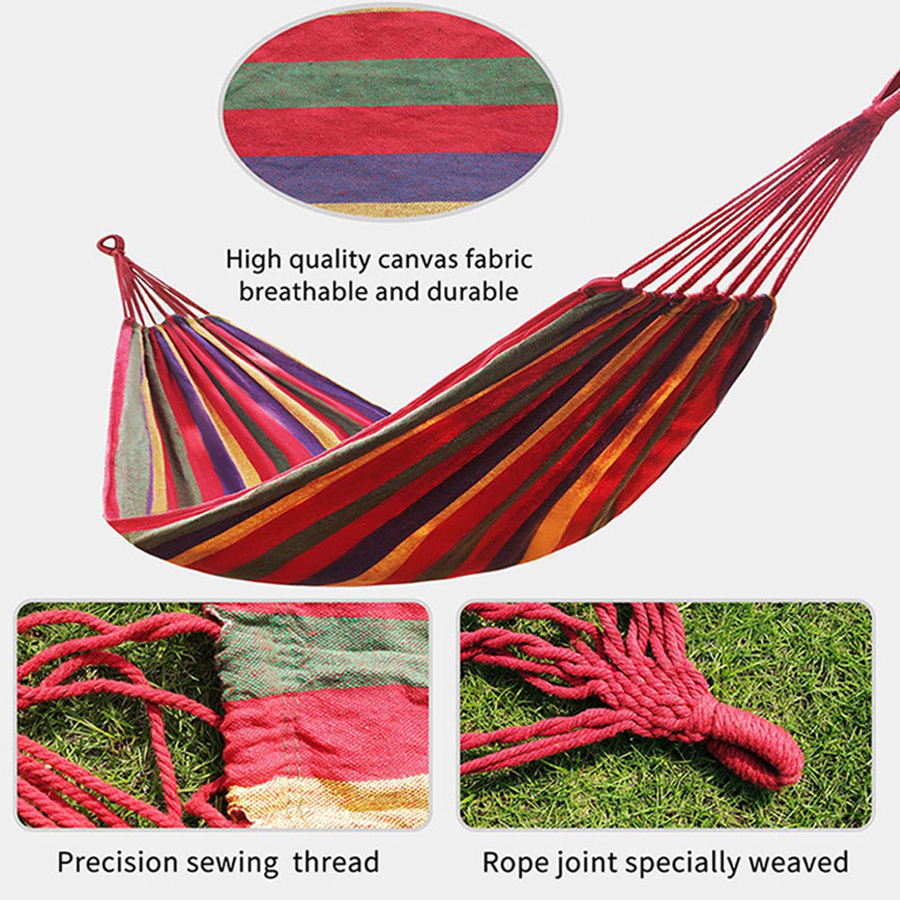 190 x 150cm Red Striped Hanging Hammock Swing Two People Swing Heavy Duty Camping Hammock