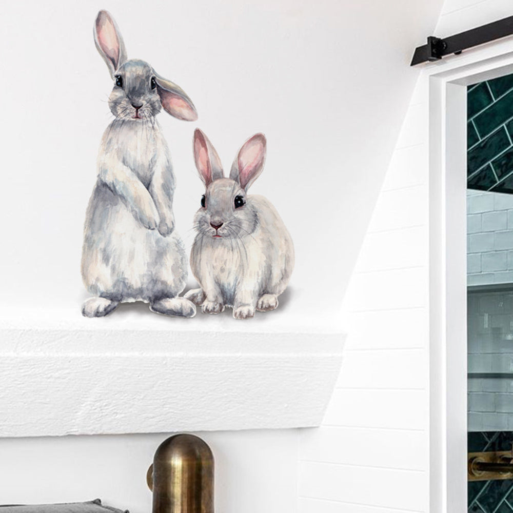 Cartoon Lovely Cute Two Bunnies Rabbits Wall Stickers Wall Murals Bunny Stickers