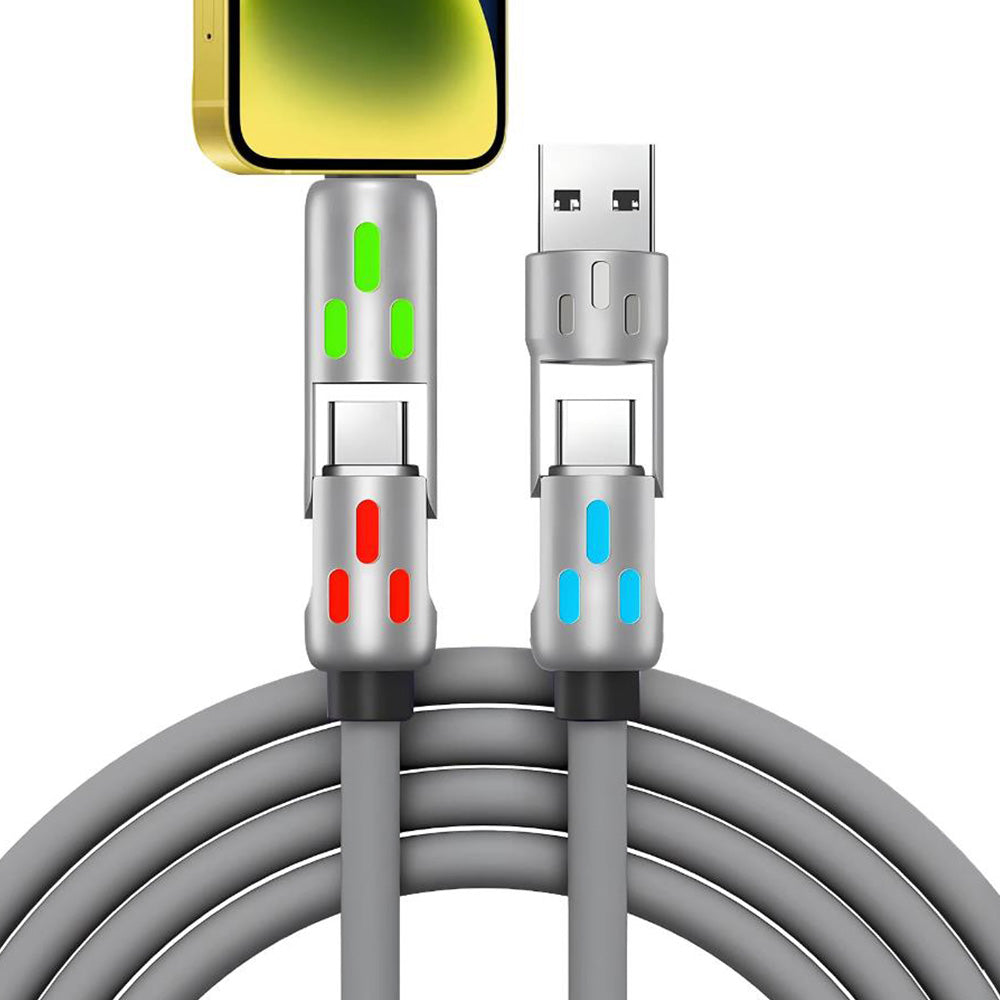 240W 4 in 1 Charging Cable For Apple Android Lightning Cable USB Type-C Gray