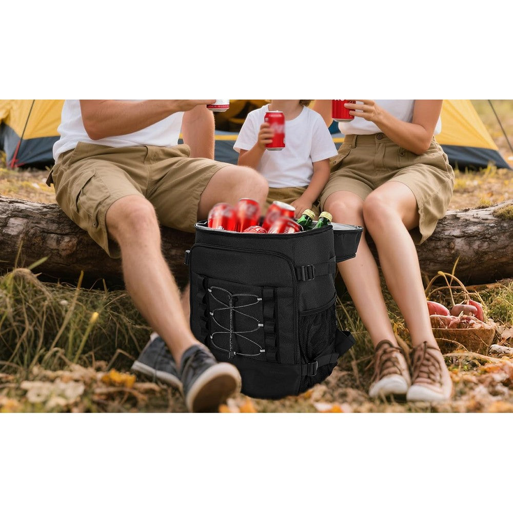 Insulated Backpack Cooler Leak Proof 2 Compartment Lunch Bag for Hiking Camping-Black
