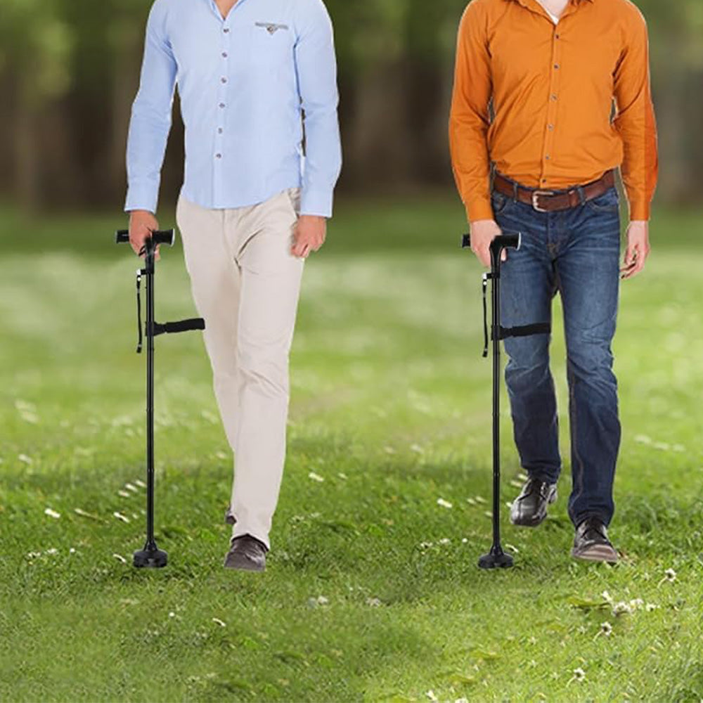 Walking Cane with LED Light Alarm Adjustable Dual Handles for Seniors and Adults