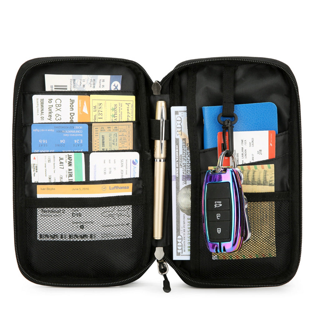 RFID Blocking Passport Holder Family Travel Card Organizer With Zipper Black