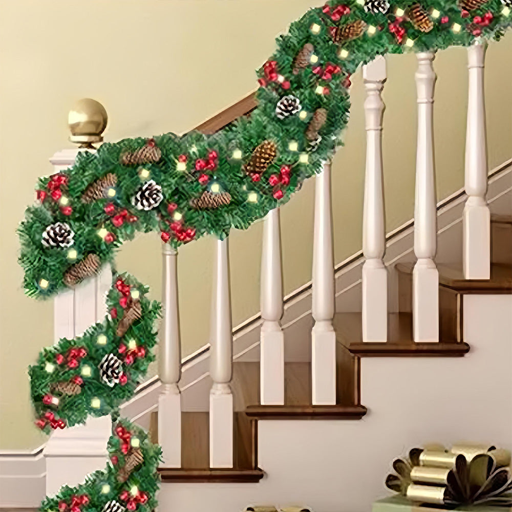 270cm Christmas Garland with Warm White LED Lights for Fireplace Porch & Outdoor Home Decor