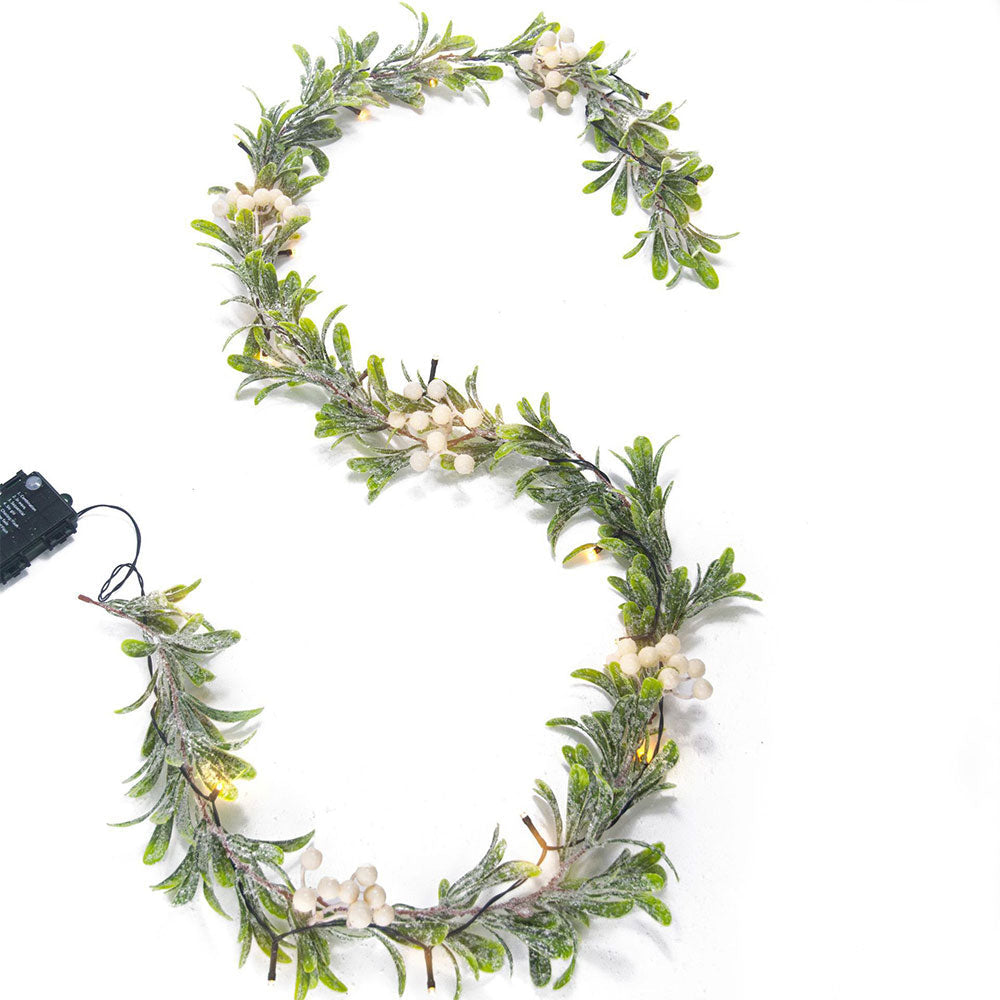 2Pcs Christmas Mistletoe Rattan String Light Artificial Flower Garland Xmas Holiday Decor White