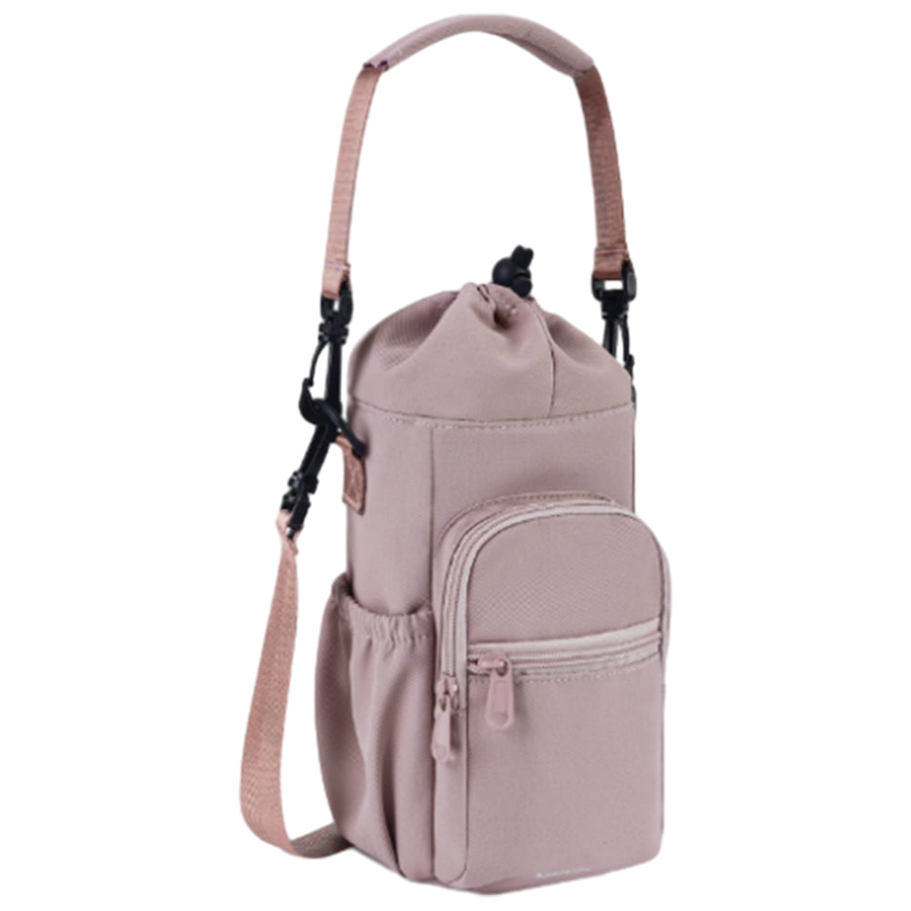 Multi-pocket Water Bottle Sleeve with Adjustable Strap Insulated Bottle Carrier Sling Bag for Walking Hiking Pink