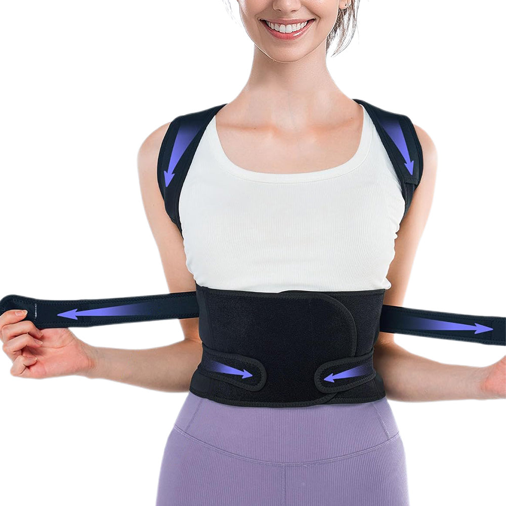 Posture Corrector  Adjustable Back Brace Support Strap Black