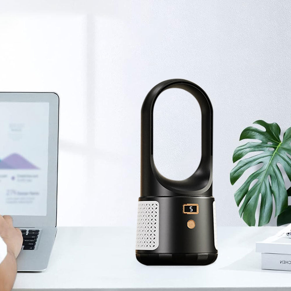 Bladeless Desk Fan Quiet 3 Speed Adjustaable Digital Display Cool Fan for Office Home Black