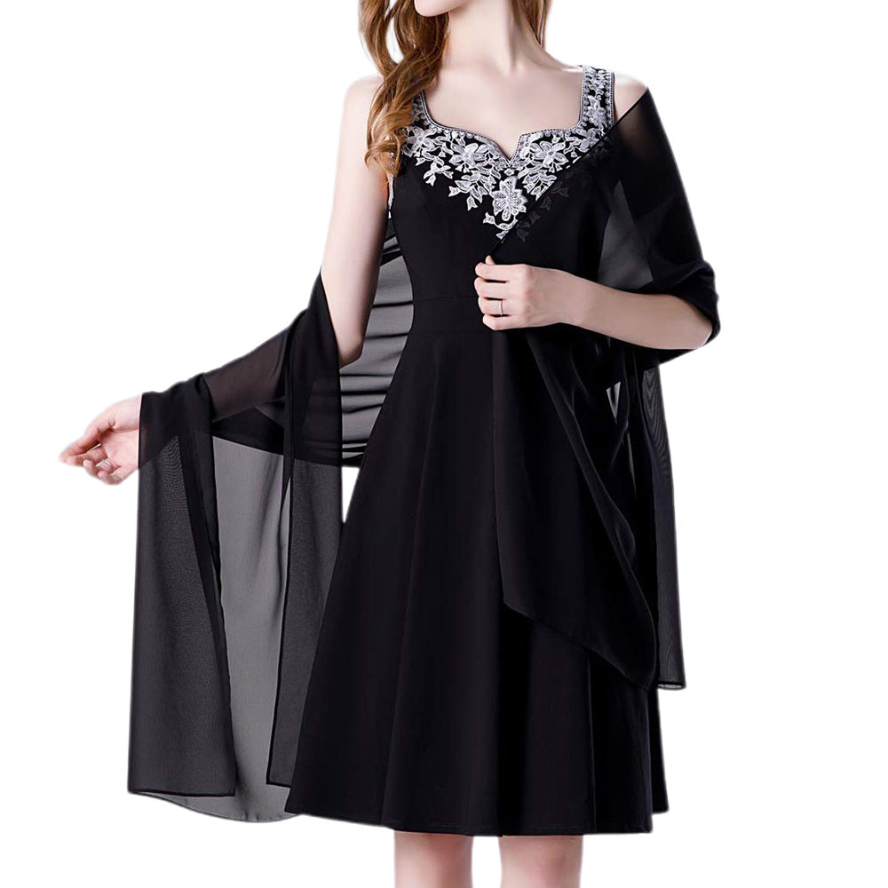 Chiffon Evening Dress Shawl for Weddings Parties - Black