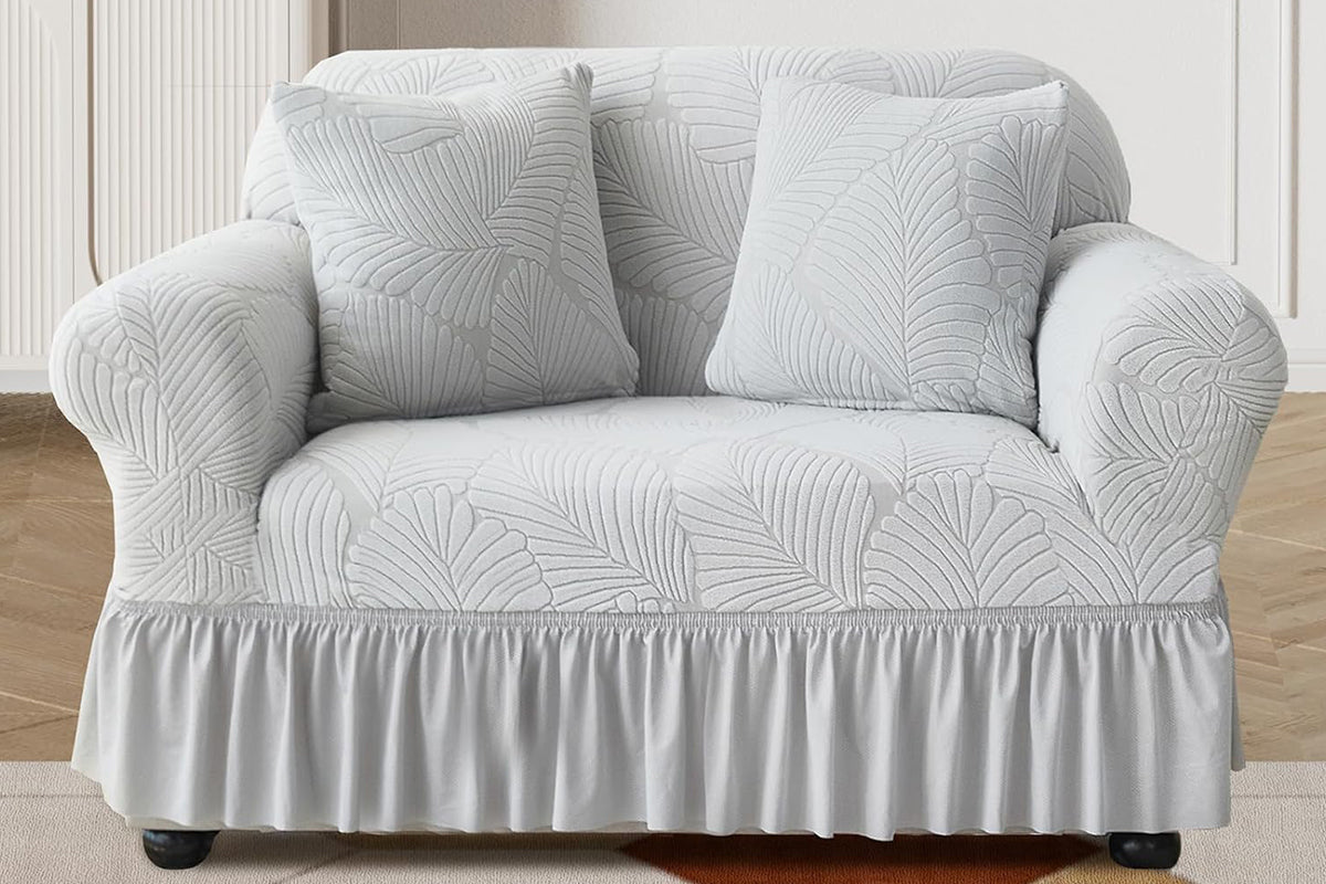 Sofa Cover with Skirt Stretch Sofa Slipcover Non-Slip Soft Couch Cover -Light Grey