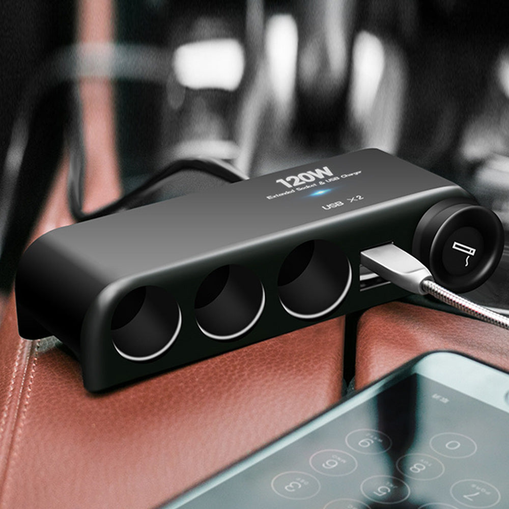 6-in-1 120W Multi Socket Car Cigarette Lighter Splitter 12V-24V Dual USB Charger