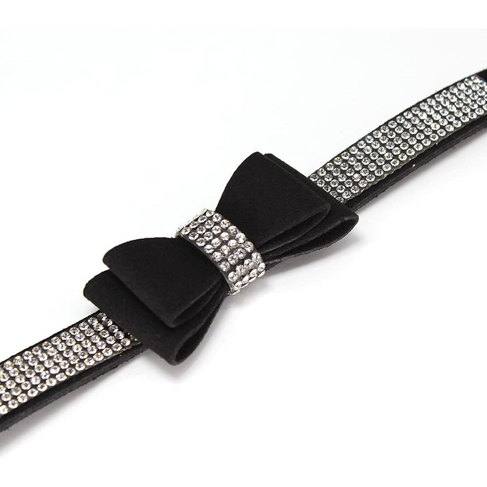 Dazzling Rhinestone Dog Collar and Leash Set with Bow Knot for Small Dogs and Puppies Black