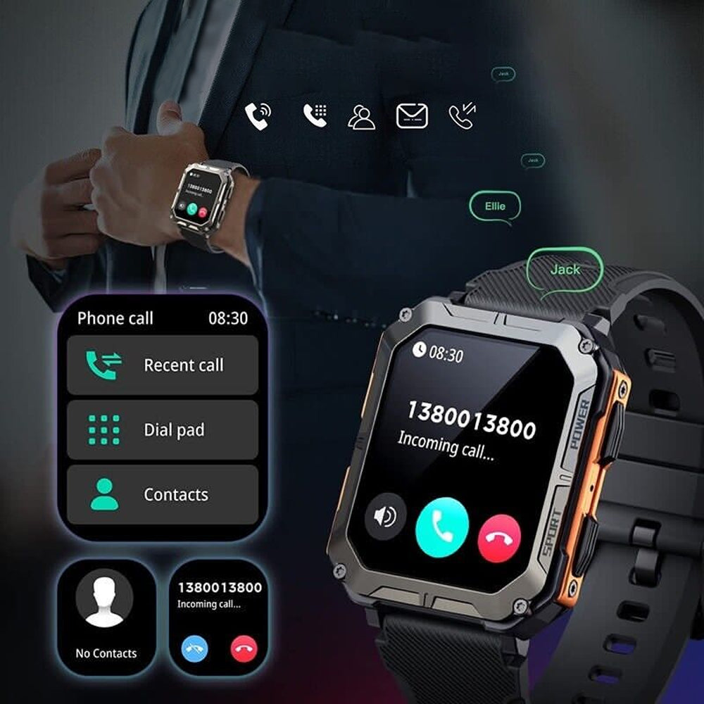 Military Smart Watches for Men Bluetooth Tactical Outdoor Sports Fitness Watch Tracker Compatible with Android iOS Orange