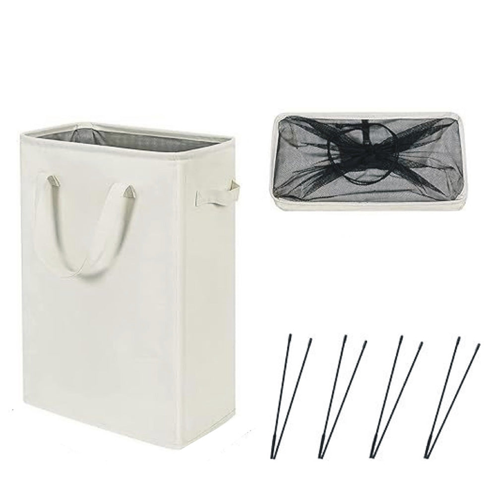 Slim Collapsible Laundry Basket with Handles for Small Spaces Beige