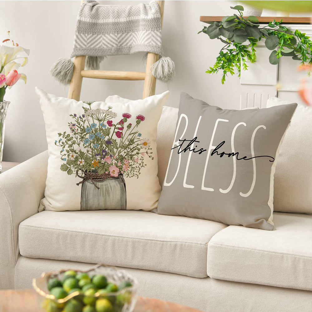 Fall Wildflowers Home Sweet Home Throw Pillow Covers 4pcs