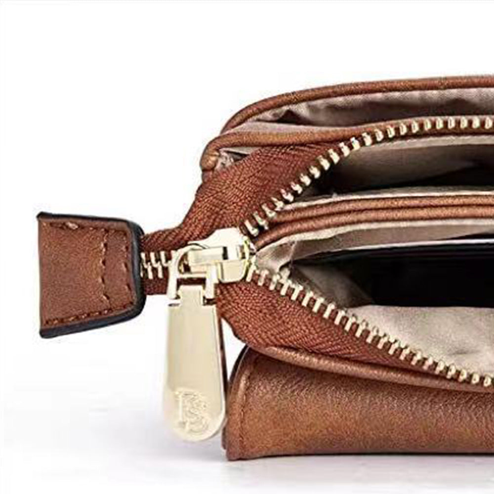 Trendy Crossbody Bags for Women PU Leather Triple Compartment Sling Purse for Cell Phone Brown