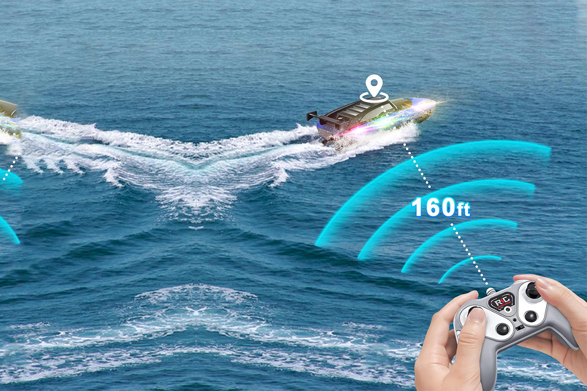RC Boat for Little Ones with LED Lights 2.4Ghz Remote Control Racing Boats for Ages 6-Blue