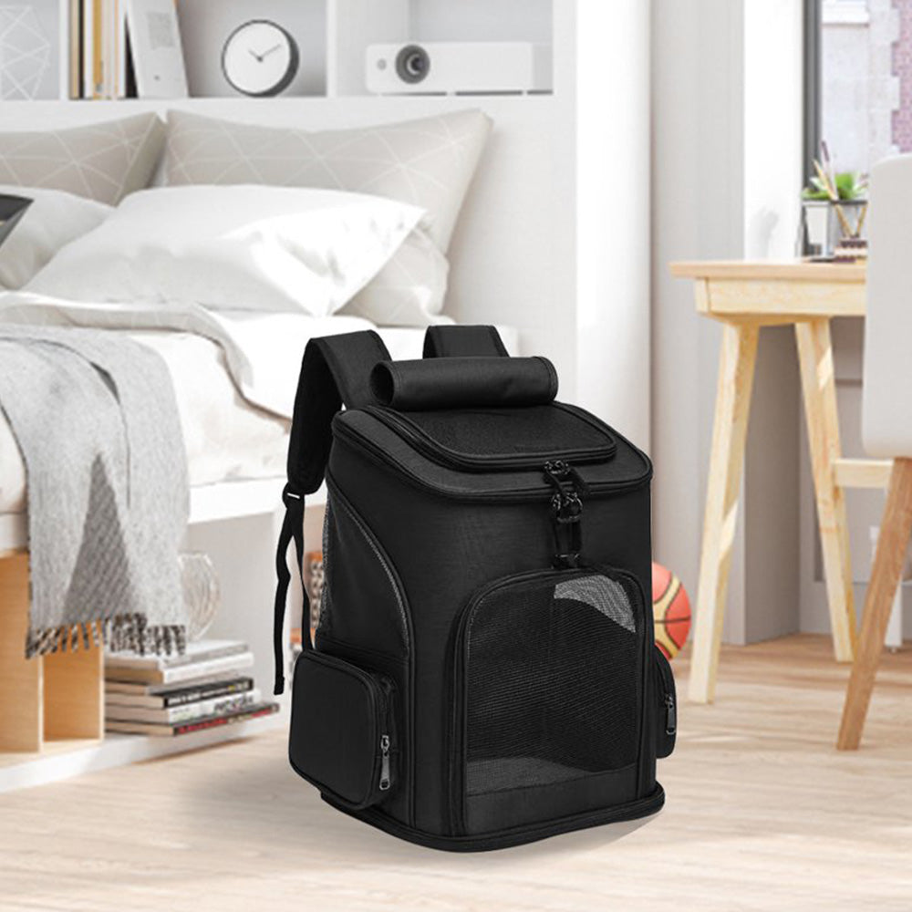 Expandable Cat Backpack Carrier Breathable Large Comfort Space for Small Pet Black